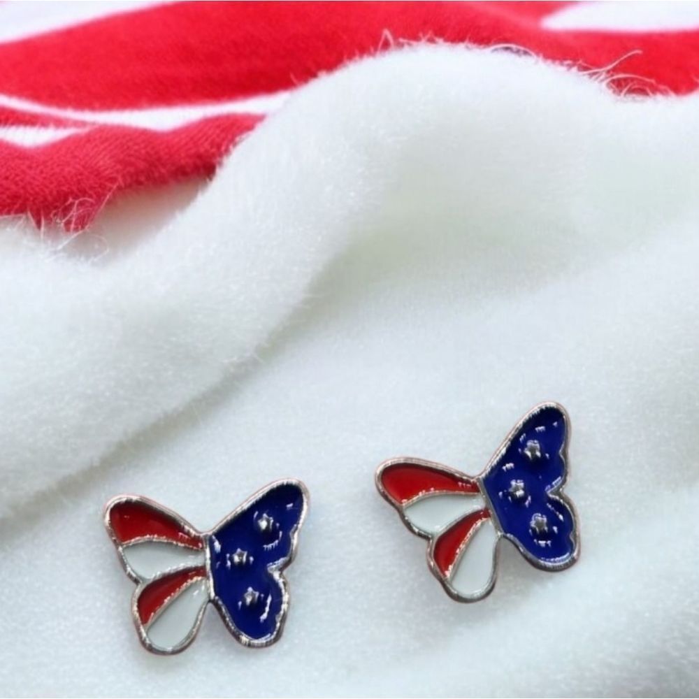 Butterfly Earrings American Flag Stud Post Pierced Jewelry America Patriotic NEW
